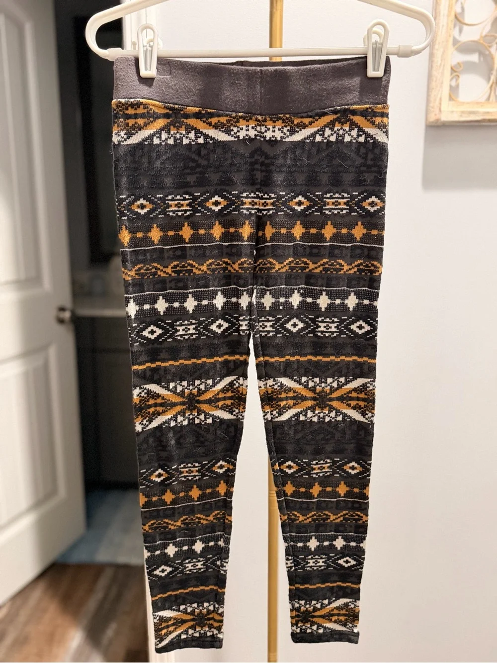 Free People Black, White & Mustard Geo-Print Leggings
